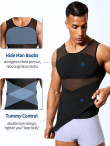 Body Shaper Compression Vest Undershirt Seamless Waist TrainerTank Top Belly Control WorkoutShapewear Men Swear Slim Fit Menswear Socks - White - View 3