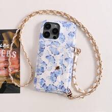 1 PC Luxury High-End Faux Leather Wallet Phone Case For I Phone 16 16e 15 14 Plus 13 12 11 Pro Max Litchi Pattern For Sam Sung For Galaxy Compatible With Google Pixel 6 7 8 9 Pro XL 9A 8A 7A 6A For Xiao Mi 11 Lite 12 12S Ultra 14 Redmi Note 13 13R Pro + For MOTO Edge 30 G Power Play Stylus 5G Metal Long Chain Crossbody Card Holder Protective Cover Waterproof Shockproof Anti-Fall Scratch Resistant - Flowers E - View 7