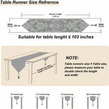 HeMiaor Exquisite Table Runner With Chenille And Elegant Chic Jacquard Textured Damask Design With Beaded Tassels For Daily Decoration 120 Inches Long Beige - 米色 - 查看 2