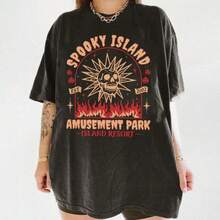 Spooky Island Amusement Park T-Shirt, Retro 2000s Halloween Movie Shirt, Disco Skull, Summer Spooky T-Shirt, 90s Nostalgia Halloween Tee For Halloween-Motion Tee - 黑色 - 查看 3