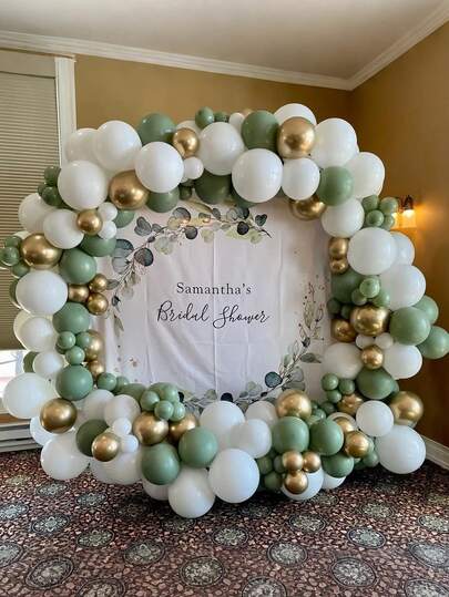 155pcs, Sage Green White Gold Balloon Garland Arch For Party Decoration Birthday Gender Reveal Wedding Engagement Anniversary Bridal Showers Party Baptism