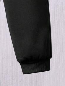 男童卡通印花保暖连帽衫和运动裤套装 - 黑色 - 查看 6