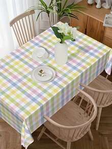 1/3 Pieces Of Colourful Checkered Easter Disposable Tablecloth, PE Soft-Coloured Wallpaper Rainbow-Mixed Plastic Tablecloth, Soft-Coloured Tablecloth For Party, 274*137cm - Color - View 1