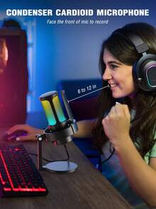 Micro chơi game AmpliGame, Micro USB cho PC để phát trực tuyến, podcast, thu âm, Micro condenser để bàn cho máy tính, có điều khiển RGB, nút tắt tiếng cảm ứng, giắc cắm tai nghe, màng lọc âm, chân đế - FIFINE A8 - màu đen - Xem 7