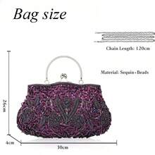 Gtes Women's Handbags, Evening Bags, Beaded Evening Bags Designed For Women, Clutches With Sequin Design, Purses, Wedding Party Clutches For The Wedding Season And Dinner Party Wear - Màu tím - Xem 3