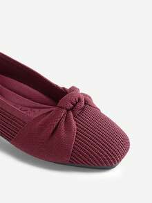 Women Bowknot Ballet Flats Shoes Comfortable Knitwear Slip On For Working Walking And Casual Wearing - 酒紅色 - 查看 6