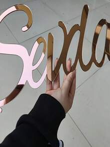 One Personalized Acrylic Nameplate Mirror Wall Decoration With Rose Gold Lettering, Suitable For Weddings, Holiday Decorations; Gifts, Birthdays, Housewarmings, Wedding Decorations, And Country Wedding Decorations. Multifunctional, Durable, Highly Decorative, Reusable, Exquisite, Stylish, High-Quality, Rich In Colors, Modern, Customizable, Personalized, And Unique. Suitable For Tea Rooms, Homes, Gardens, Offices, Anniversaries, Valentine's Day, Mother's Day, Father's Day, Graduation Ceremonies, Weddings, Housewarmings, And Other Occasions. - Hot Pink - View 10
