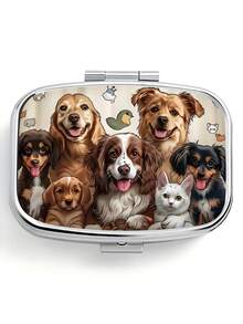 1pc Owl, Puppy, Fox, Cat Pattern Printed Square Pill Box, 2 Compartment Portable Pill Case For Pocket Or Wallet, Decorative Metal Medicine Vitamin Storage Box For Pocket, Wallet, Travel, Unique Gift - Multicolor - View 26