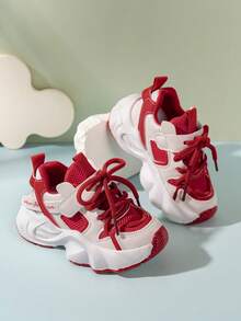 2024 Spring New Fashion Children's Chunky Sneakers, Boys' Sports Shoes, Breathable Girls' Mesh Running Shoes - Red - View 3