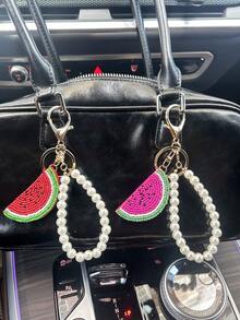 Handmade Beaded Watermelon Keychain Fashion Faux Pearl Chain Bag Charm Summer Fresh Decorative Accessory Bead Inlaid Bead Handmade Nail Beads Y2K - Multicolor - View 2