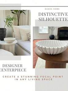 Resin Decorative Bowl - White Large Home Decor Bowl - Coffee Table Bowl Decoration - Scallop Ruffle Centerpiece Bowl, Ruffled Scallop Stone Bowl - , For Home Decor, Entryway, Kitchen Countertop Fruit, Table Centerpiece, Key - Handmade In India - Multicolor - View 5