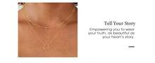 MEVECCO Layered Heart Necklace Pendant Handmade 18k Gold Plated Dainty Gold Choker Arrow Bar Layering Long Necklace For Women - 分層藍眼睛 - 查看 2