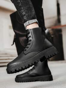 Black High-Top Boots For Men, Waterproof, Thick Sole, & Versatile, Spring/Summer - Black - View 4