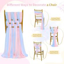 8pcs Blue Chiffon Sashes & 8pcs Pink Chiffon Sashes, Wedding Chair Covers And Aisle Decor, Suitable For Weddings, Ceremonies, Parties, Events, Banquets, Balls - Multicolor - View 7