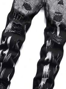 Men's Fashionable Casual Outdoor Jeans, Black, Suitable For Autumn/Winter Seasons (Random Snowflake Wash)