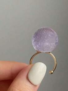 1pc Fashionable Elegant Minimalist Artistic Jelly Transparent Round Resin Stainless Steel Open Ring For Women, Suitable For Daily Commute, Street, Music Festival, Party, Evening Wear