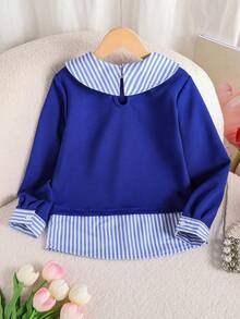 Girls' Casual Striped Collared Long Sleeve Shirt, Comfortable & Versatile For Everyday & Outdoor Wear, Fashionable & Stylish For Tween Girls Great Gift - Blue - View 2