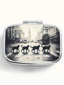 1pc Owl, Puppy, Fox, Cat Pattern Printed Square Pill Box, 2 Compartment Portable Pill Case For Pocket Or Wallet, Decorative Metal Medicine Vitamin Storage Box For Pocket, Wallet, Travel, Unique Gift - Multicolor - View 39