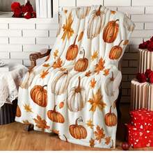 1 pièce Couverture en flanelle douce à l'imprimé vintage d'automne avec citrouille et feuille d'érable. Chaude et confortable, multi-saisons et multi-usages. En polyester avec impression numérique. Convient pour le canapé, le lit, la voiture, le bureau, le camping, les voyages, les cadeaux - Multicolore - Voir 6