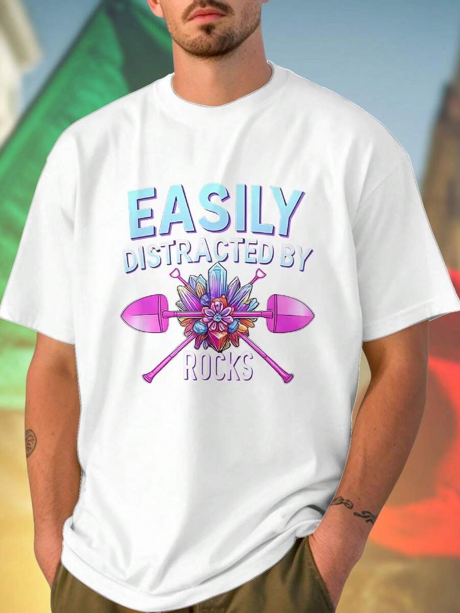 Easily Distracted By Rocks Maglietta Uomo Divertente Idea Regalo Moda Estiva T Shirt Casual Amanti Natura Abbigliamento Confortevole  Shopping Online Offerta Speciale