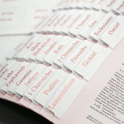 Premium vita läderbibelflikar - Laminerade bibelboksflikar för studiebibel - Lättlästa och applicerade 84 bibelregisterflikar totalt (66 Gamla och Nya testamentet + 18 tomma flikar) - Perfekt bibelorganisation