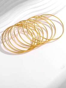 10pcs Women's Minimalist Smooth Silver Color Bangle Bracelet, Gift For Ladies And Girls, Valentine's Day Present