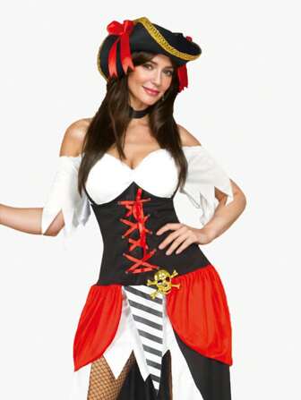 1 套女式海盗露背连衣裙、海盗帽、角色扮演服装、狂欢派对、庆典、童话服装、万圣节服装