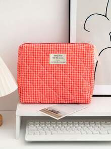 1 Stück Gitter-Kosmetiktasche im koreanischen Stil, gesteppte rosenrote Tasche, Ins-Stil Mädchen Urlaubsutensilien, große Kapazität Reißverschlusstasche, Geldbörse, Tamponbeutel mit Schmetterlingsmuster, Beauty-Tasche, Frühlingszubehör, Damenmode, Reise-Aufbewahrungstasche für Hochzeit, Brautjungfer, Weihnachten, Muttertag, Krankenschwestern-Tag, Lehrertag, Herbst, Uni-Utensilien, Reiseutensilien, Urlaubstasche für Frauen, Make-up-Organizer