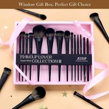 Jessup Brochas de Maquillaje,14pcs Set Brochas para Maquillaje Veganas Pinceles Maquillaje para Base en Polvo Sombra de Ojos Mezcla Corrector Pliegues Delineador de Cejas,Gris Claro T329 - I-Set de regalo negro - Ver 3