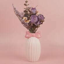 White Ceramic Vase Set With Pink Bow Decor - Home Decor Room Vase Glass Vase - Pink - View 8