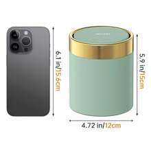 Mini Trash Can With Lid, Desktop Small Trash Can Recycling Bin Cute Metal Garbage Can For Tabletop Countertop Use,Stainless Steel 0.4Gal/1.5L Waste Bin For Office Parlor Car Bedroom,Light Green - 黑色 - 查看 6