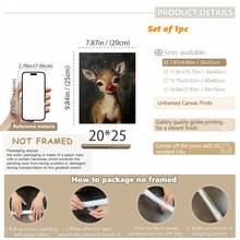 1pc Christmas Rudolph Painting Reindeer Print, Whimsical Deer Christmas, Red Nose Christmas Wall Art, Atmospheric Vintage Rudolph Poster, Rustic Artwork, Canvas Wall Art, Posters For Room, Home Decor, Room Decor Aesthetic, Room Decoration Stuff. Optional Frame Christmas Decorations - Multicolor - View 13