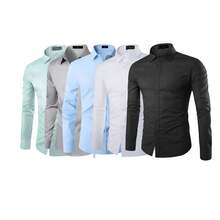 Kit 5 Men's Long Sleeve Slim Plain Dress Shirts - Nhiều màu - Xem 1