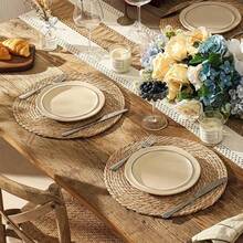 4-Piece Round Placemat Natural Braided Seaweed Fiber - Màu be - Xem 5