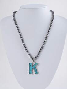 1pc Western Country Style Vintage Textured CCB Multicolor Leopard Print Black & White Plaid 26 Letter Minimalist Pendant Necklace, Sweater Chain