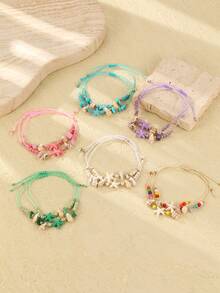 12 件海洋海滩元素海星、绿松石珠、贝壳、小海螺编织手链 - 多色2 - 查看 3