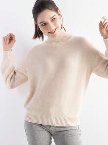 Damen Merino Wolle Blend Pullover 2025 Herbst Winter Rollkragen Loose Fit Langarm Strick Pullover