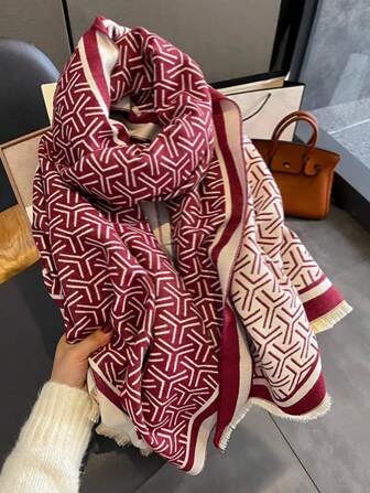 1 Stück Damen umkehrbarer Faux-Kaschmir Farbblock Mode vielseitiger Klimaanlage Schal, dick & warm für den täglichen Gebrauch, Herbst/Winter für Kleider