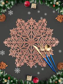 1/4/6pcs Christmas Snowflake PVC Gold Foil Placemats, Christmas Hotel Restaurant Decor Heat Insulation Non-Slip Table Mats, Suitable For Wedding Party, Valentine's Day, Holiday Celebration, Picnic, Birthday Banquet Table Decoration