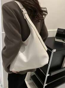 Geantă de umăr nouă, versatilă, din PU, culoare solidă, tip baghetă, tip sac minimalist casual, dimensiunea mare