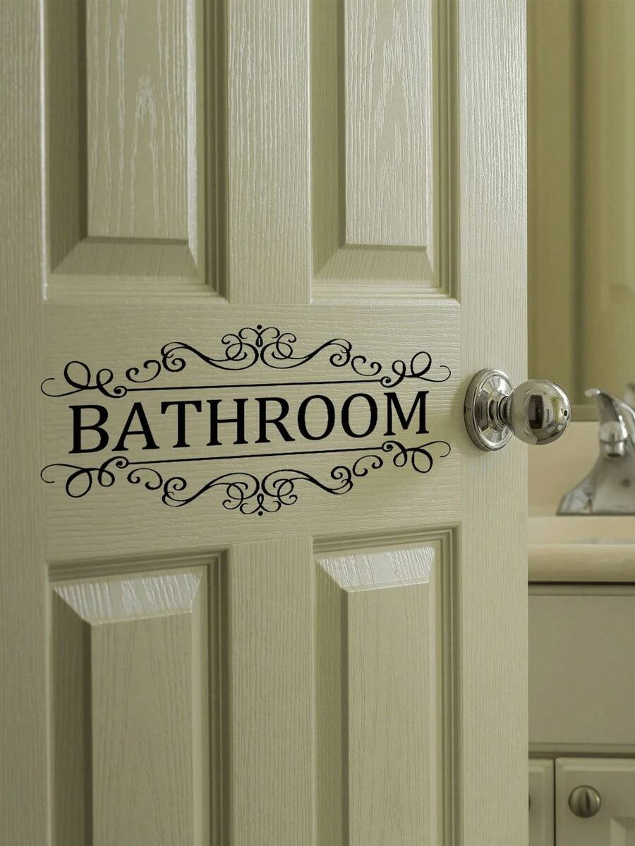 1pcs PVC Letter Print Bathroom Wall Stickers, Self-Adhesive Door Decoration Toilet Decoration, Stickers, Wall Stickers, Vinyl Decals For Home Decoration, Spring Decorations Give Your Home A New Look, Holiday Decoration Stickers Gifts Birthday Graduation