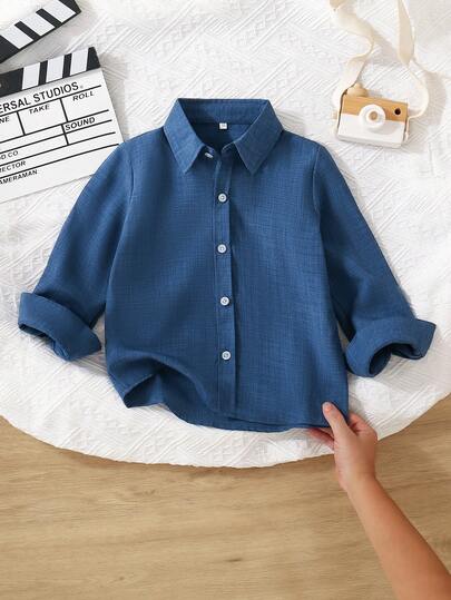 男童休闲翻领单排扣长袖衬衫，春秋季