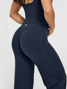 OQQ Yoga Pants Women High Waist Stretch Casual Soft Straight Leg Bottoms - 藏青色 - 查看 3