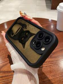 1 件忧郁猫咪插画印花黑色 TPU 磨砂防滑表面手机壳，适用于 11/12/13/14/15/16 Pro Max 和 - 彩色 - 查看 5