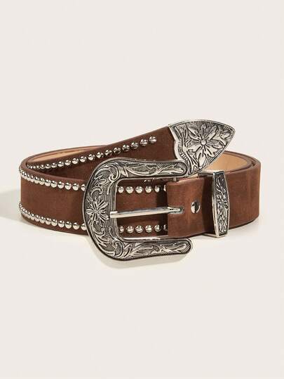 1pc Women's New Black Bull Street PU (Polyurethane) Waist Belt, Handmade Embossed PU Outerwear Dress, Versatile Western Style Suitable For Daily Use