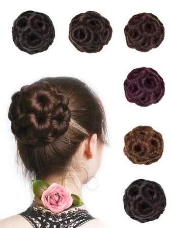 1pc Bun Hairpiece, Flower Decor Clip-On Hairpiece For Women, Bridal Flower Bun Hairstyle Maker, Claw Clips, Hair Claws, Clips For Hair, Hair Slide, Hair Barrettes