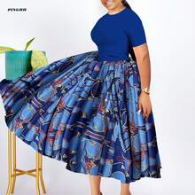 Women African Skirt Printed Ankara Maxi Skirt Dashiki Long Skirts - Màu xanh lam - Xem 1