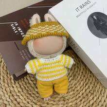 Ropa de muñeca de 6.69 pulgadas, compatible con Labubu, 1 set de decoración - Conjunto de sombrero de cubo, suéter y pantalones de moda, adecuado para muñecas de 6.69 pulgadas, accesorios lindos de BuLabu, para jugar y exhibir (muñecas no incluidas)