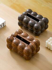 1pc Cotton Candy Design Paper Towel Holder Box, Wooden Texture Tissue Box, Multi-Function Storage Box Suitable For Living Room, With Remote Controller Storage Box, Desktop Tissue Box - Multicolor - View 5