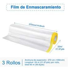 BOMEI PACK 3 Rollos Película de Enmascarar Pre-Cortada Transparente 106.3 Pulgadas x 66 Pies por Rollo, Cinta y Cortina para Cubrir Pintura Automotriz - 1 - Ver 6